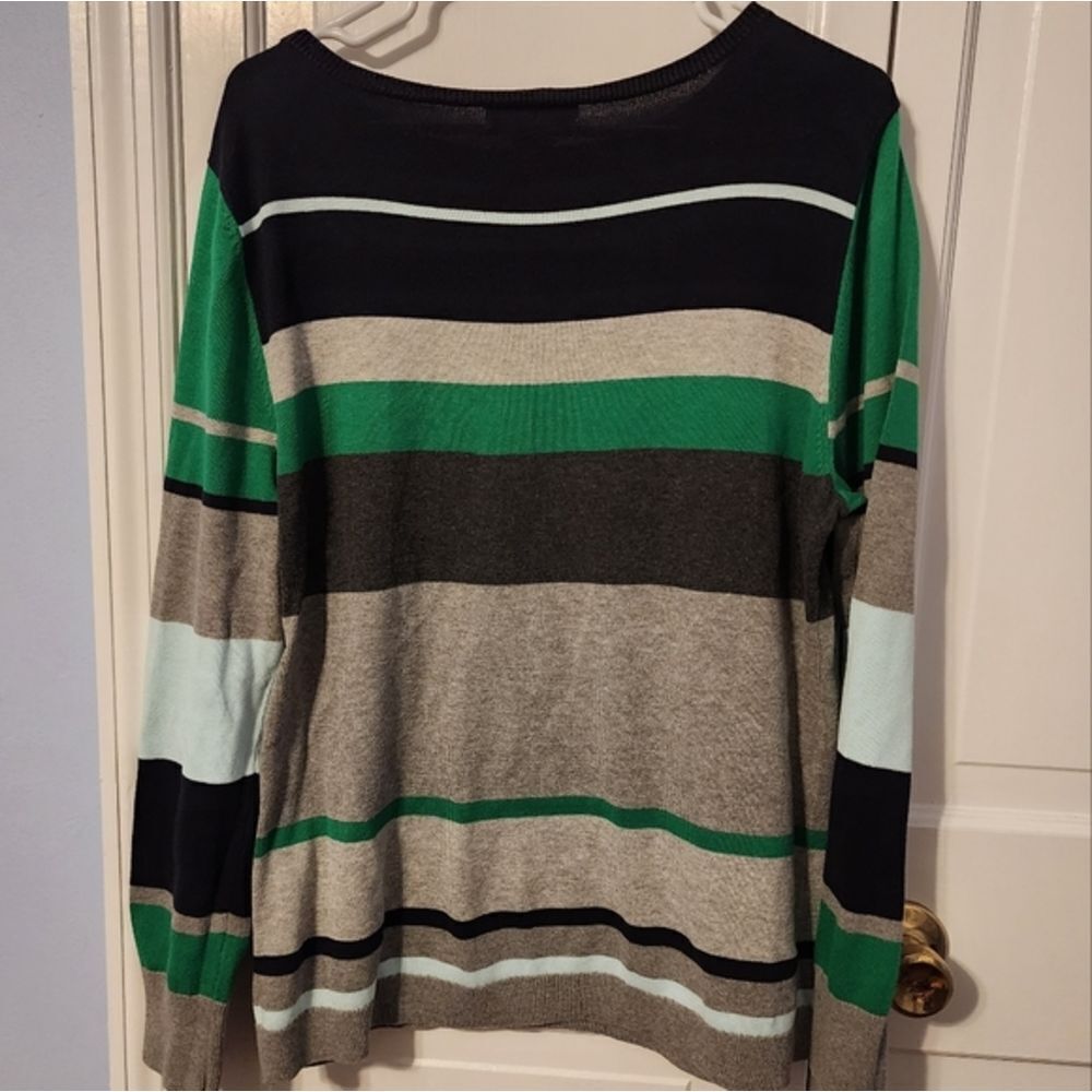 Liz Claiborne Color Block Striped Long Sleeve Light Sweater. Multi Seasons. XL - Picture 2 of 10